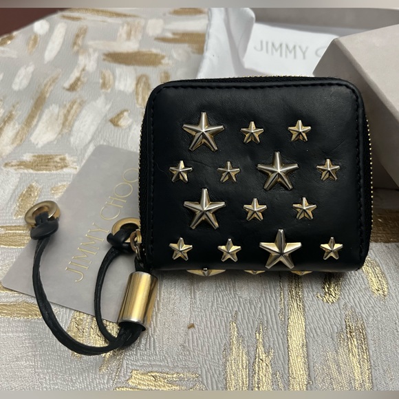 Jimmy Choo Handbags - Authenticated Preloved JIMMY CHOO NELLIE Coin Wallet Star Studs Leather Black